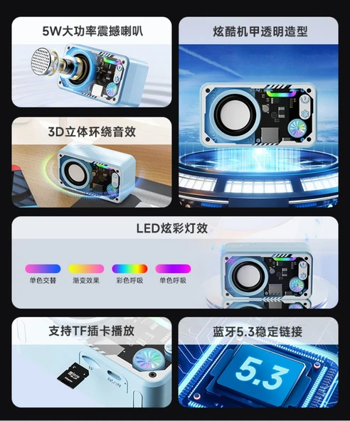Bluetooth Hoparlör - 360° Surround Ses - Mavi - 9