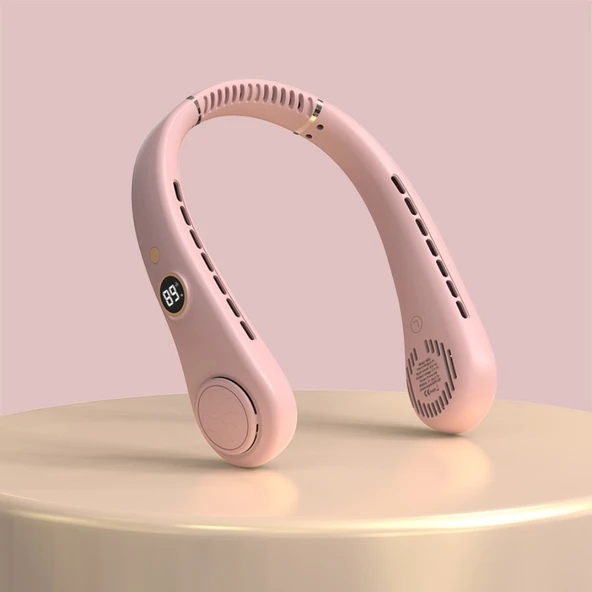 Şarj Edilebilir Dijital Ekranlı Boyun Fanı AD-2012 - Beyaz, Pembe - 6