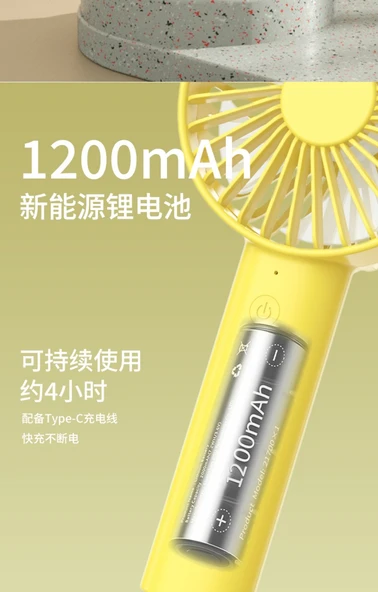 USB Şarjlı Taşınabilir Fan GT-3006 - Sarı - 9