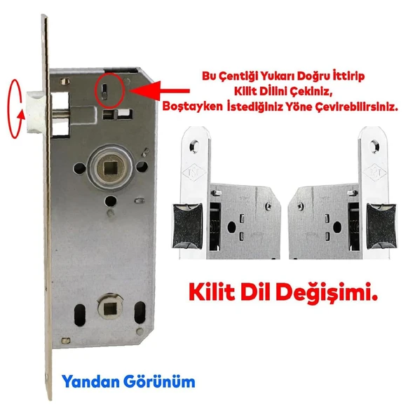 WC Tuvalet Banyo Kapısı Kilidi 45 mm PVC Kapı Ahşap Kapı Gömme Gövde Kilit Silindirsiz Barelsiz - 3