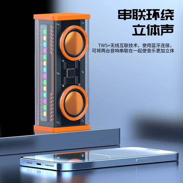 Çift Hoparlörlü Stereo Bluetooth Hoparlör - Turuncu - AD-0386 - 3