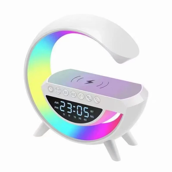 Çok Fonksiyonlu Speaker Saat Alarm ve Kablosuz Şarj Cihazı - Beyaz - 4