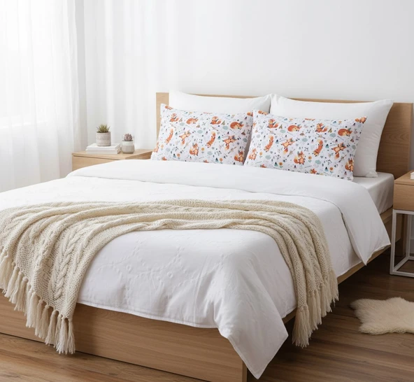 TİLKİ DESENLİ 2'Li KAPAKLI 50x70 YASTIK KILIFI - Resim 8