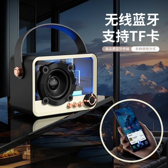Bluetooth Hoparlör - Mini Taşınabilir - Şeffaf Kasa - Beyaz/Siyah - 5