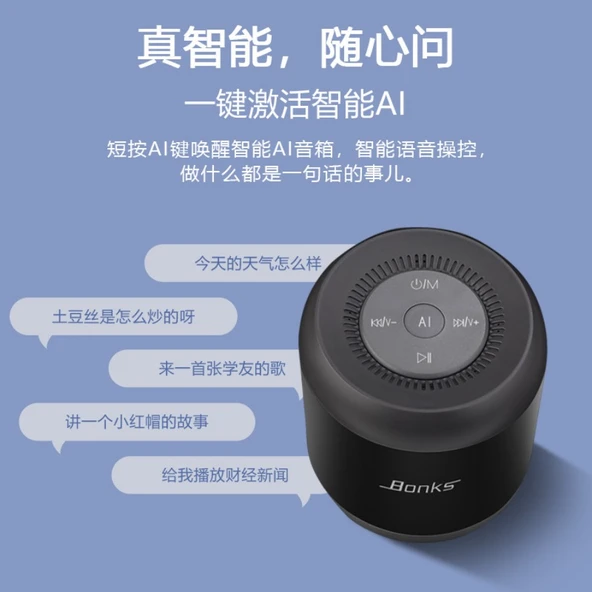 Akıllı AI Ses Kontrollü Bluetooth Hoparlör AD-0382 - Siyah Beyaz - 2