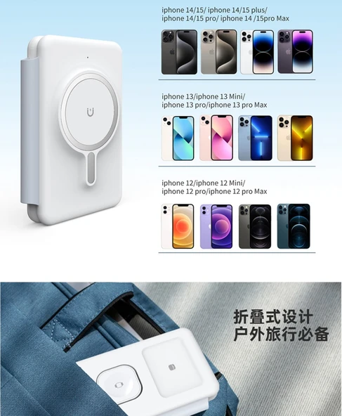 3'ü 1 Arada Seyahat Şarj Aleti - Apple Watch, AirPods ve Telefonlar için 15W - Beyaz - 5