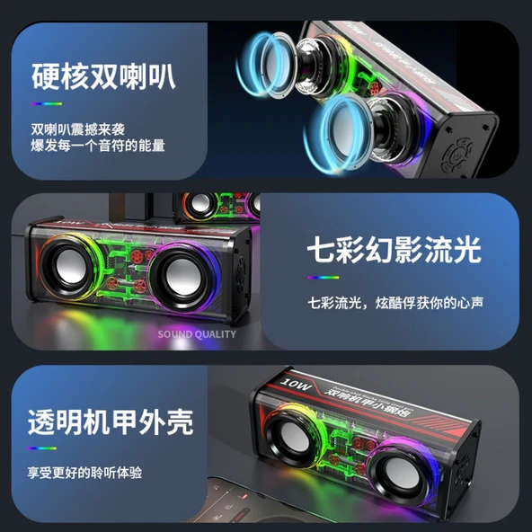 Çift Hoparlörlü Stereo Mekanik Bluetooth Hoparlör - Siyah Beyaz - 2