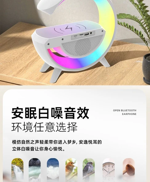 Çok Fonksiyonlu Speaker Saat Alarm ve Kablosuz Şarj Cihazı - Beyaz - 8
