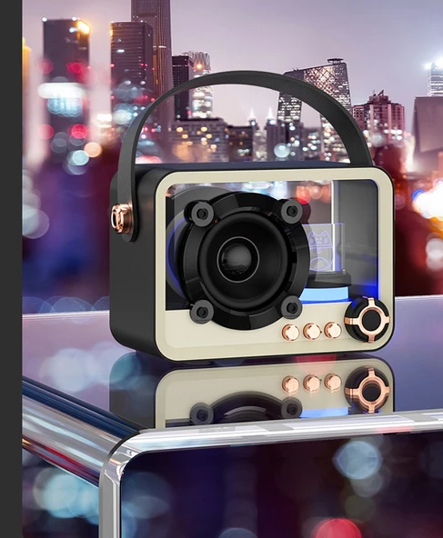 Bluetooth Hoparlör - Mini Taşınabilir - Şeffaf Kasa - Beyaz/Siyah - 11