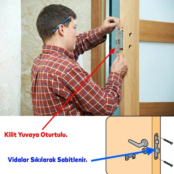 WC Tuvalet Banyo Kapısı Kilidi 45 mm PVC Kapı Ahşap Kapı Gömme Gövde Kilit Silindirsiz Barelsiz - 6