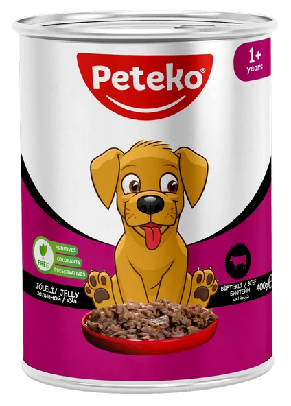 PETEKO 12 ADET JÖLELİ YETİŞKİN KÖPEK YAŞ MAMASI BİFTEKLİ 400 GRAM - 1