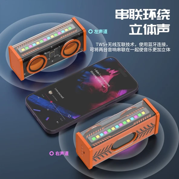 Çift Hoparlörlü Stereo Bluetooth Hoparlör - Turuncu - AD-0386 - 2