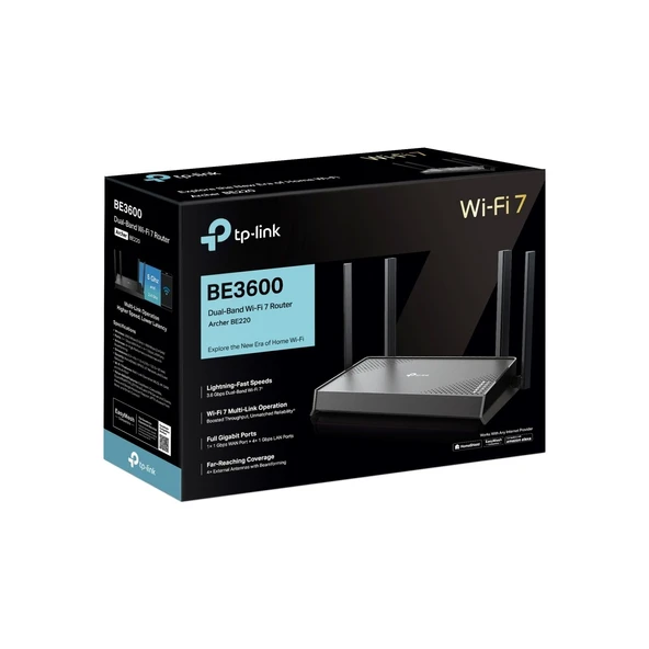 TP-Link Archer BE220 4 Port 3600 Mbps Router - Resim 9