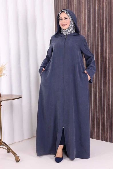 Fermuarlı Kapüşonlu Ferace 70016 Lacivert - Resim 6