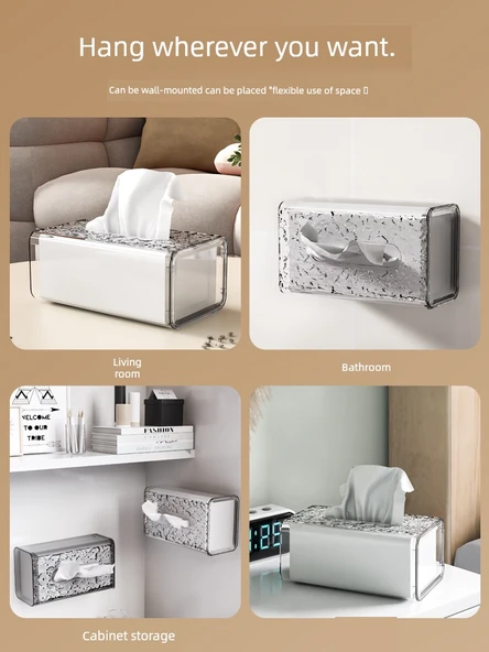 Buzul Desenli Yüz Bezi Saklama Kutusu - Şeffaf Buzul Desenli [2'li Paket] Kapaklı - Resim 4