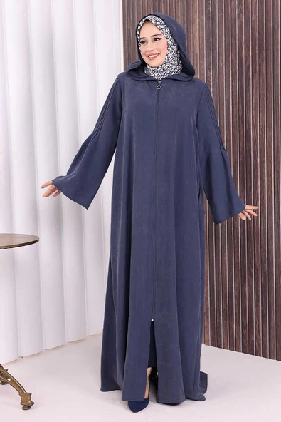 Fermuarlı Kapüşonlu Ferace 70016 Lacivert - Resim 4