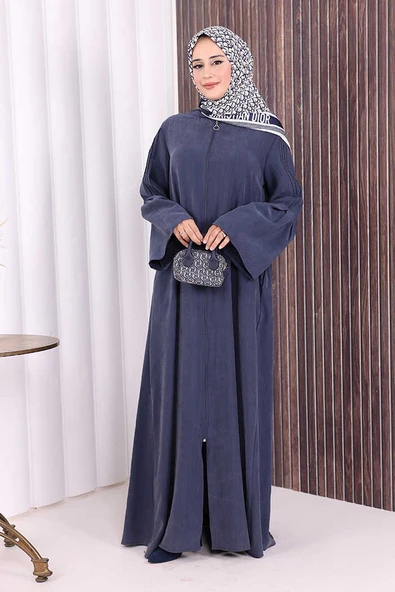 Fermuarlı Kapüşonlu Ferace 70016 Lacivert - Resim 2