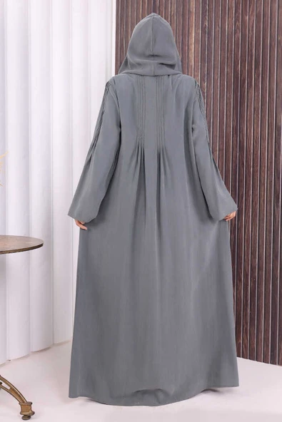 Fermuarlı Kapüşonlu Ferace 70016 Füme - Resim 4