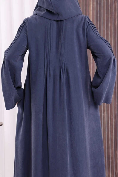 Fermuarlı Kapüşonlu Ferace 70016 Lacivert - Resim 9