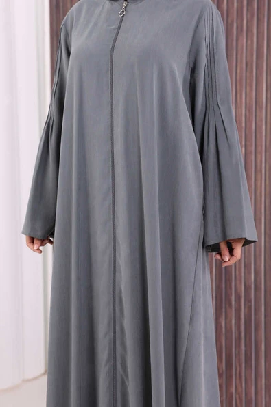 Fermuarlı Kapüşonlu Ferace 70016 Füme - Resim 6