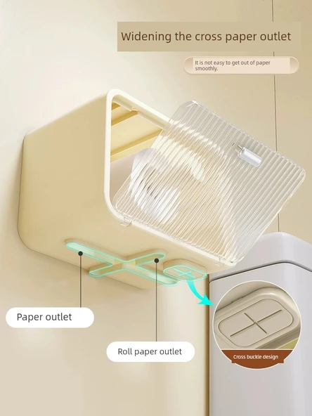Duvara Monte Banyo Tuvalet Kağıdı Kutusu - Krem Beyaz Havlu Kağıt Rulo - Nötr - 4