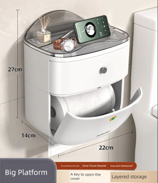 Su Geçirmez Banyo Duvar Tipi Peçete Kutusu - Büyük - 1 Adet [Çekmeceli]