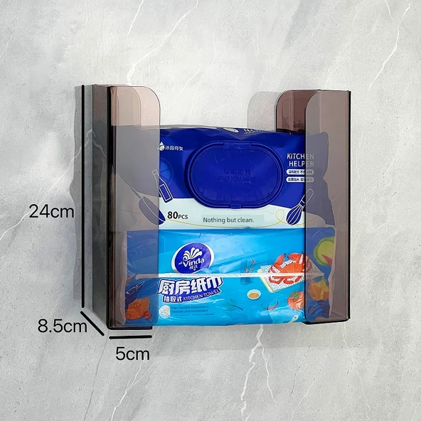 Akrilik Duvara Monte Peçete ve Islak Mendil Dispenseri - Çay Rengi Bölmeli
