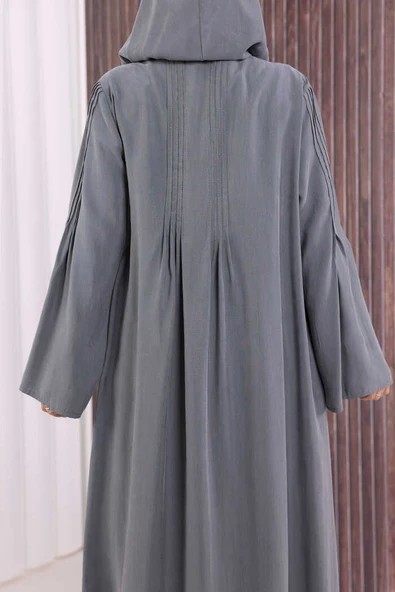 Fermuarlı Kapüşonlu Ferace 70016 Füme - Resim 7