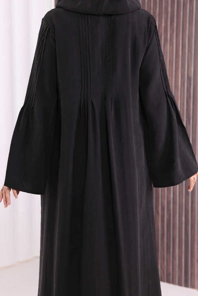 Fermuarlı Kapüşonlu Ferace 70016 Siyah - Resim 7