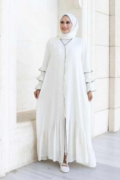 Şal ve Ferace İkili Takım 70018 Ekru - Resim 3