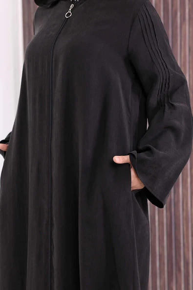 Fermuarlı Kapüşonlu Ferace 70016 Siyah - Resim 6