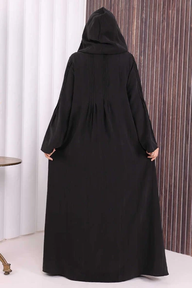 Fermuarlı Kapüşonlu Ferace 70016 Siyah - Resim 4