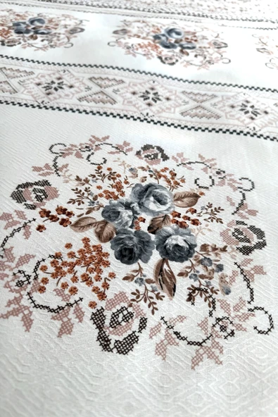 Alla Turca Tek Kişilik Kanaviçe Desenli Pike – Gri | 160x240 cm | %100 Pamuk - 4
