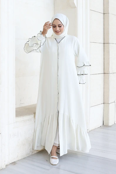 Şal ve Ferace İkili Takım 70018 Ekru - Resim 5