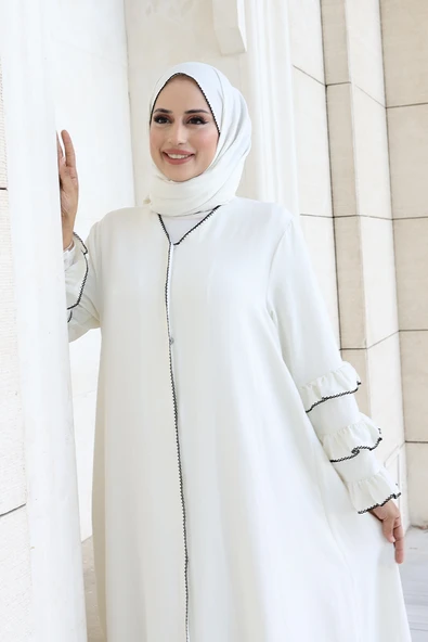 Şal ve Ferace İkili Takım 70018 Ekru - Resim 2