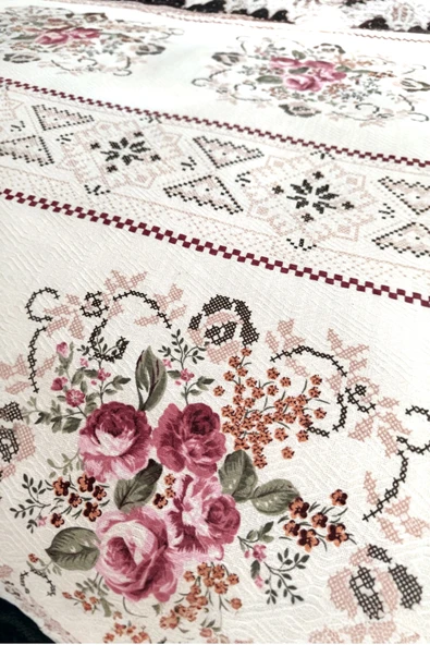 Alla Turca Çift Kişilik Kanaviçe Desenli Pike – Gül Kurusu | 200x240 cm | %100 Pamuk - 4