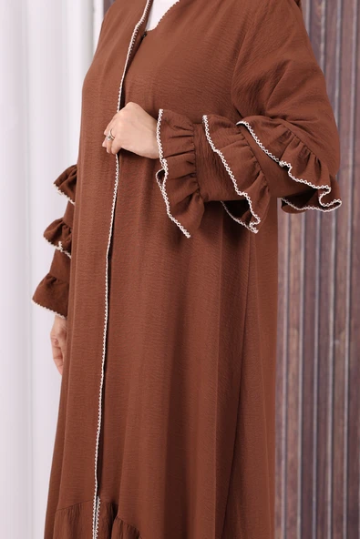 Şal ve Ferace İkili Takım 70018 Kahverengi - Resim 6