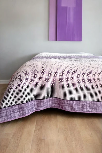 Alla Turca Çift Kişilik Modern Mozaik Desenli Pike – Lila | 200x240 cm | %100 Pamuk - 3