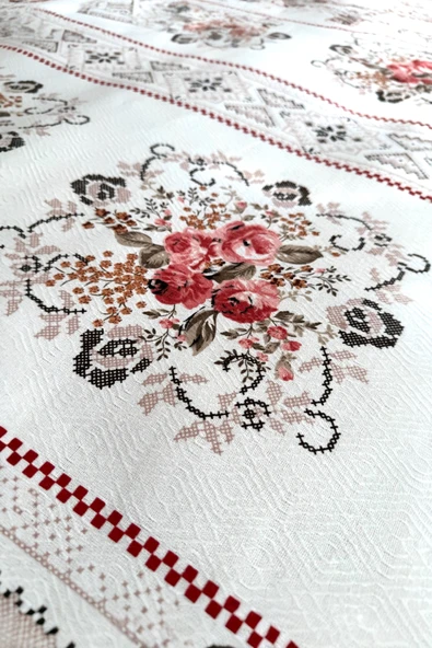 Alla Turca Tek Kişilik Kanaviçe Desenli Pike – Pudra | 160x240 cm | %100 Pamuk - 4