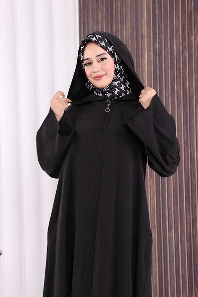 Fermuarlı Kapüşonlu Ferace 70016 Siyah - Resim 5