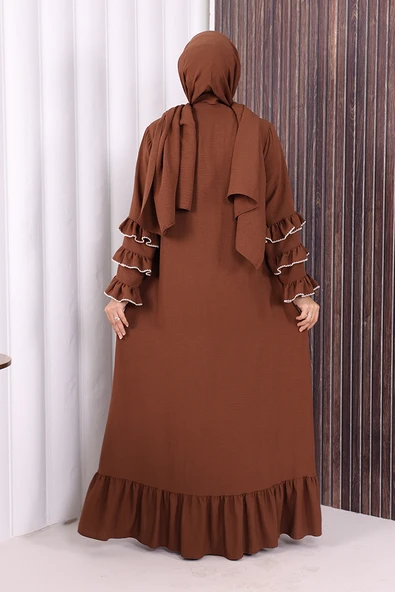 Şal ve Ferace İkili Takım 70018 Kahverengi - Resim 4