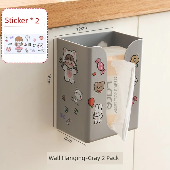 Duvara Monte Kağıt Havluluk - Deliksiz - Gri Renkli 2'li Paket Stickerlı