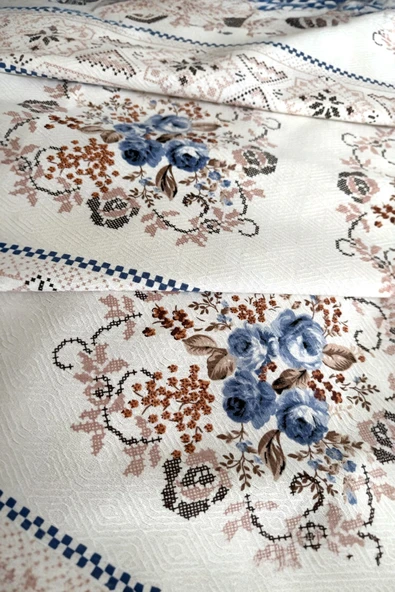 Alla Turca Çift Kişilik Kanaviçe Desenli Pike – İndigo | 200x240 cm | %100 Pamuk - 4