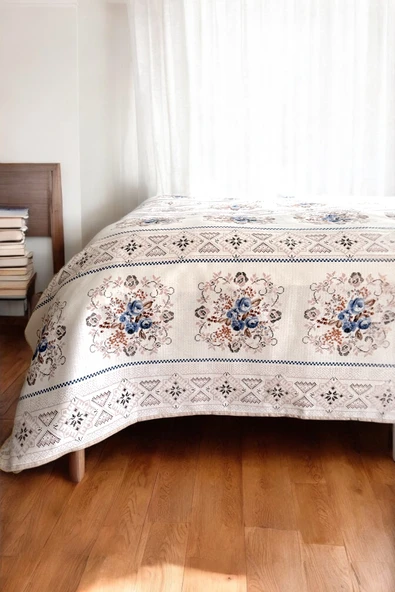 Alla Turca Çift Kişilik Kanaviçe Desenli Pike – İndigo | 200x240 cm | %100 Pamuk - 2