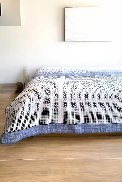 Alla Turca Çift Kişilik Modern Mozaik Desenli Pike – İndigo | 200x240 cm | %100 Pamuk - 2