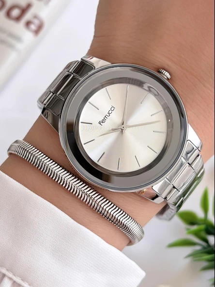 Ferrucci Kadın Kol Saati+Bileklik Özel Seri Çelik Kordon Kararma Renk Atma Yapmaz VS.BLKT.0352 ürün görseli