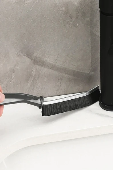 İnce Kıl Temizlik Fırçası Banyo Mutfak Pencere Oluk Klozet Kenarı Kavisli Detay Temizleme Fırçası - 4