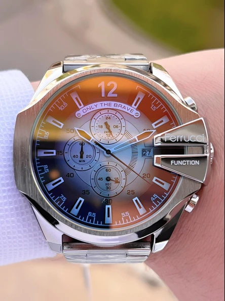 Ferrucci Renkli Cam Çelik Kordon İç Kadran Özellikleri Aktif 2 Yıl Garantili Erkek Kol Saati E.FC02 - Resim 2