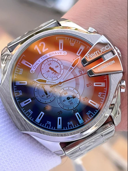 Ferrucci Renkli Cam Çelik Kordon İç Kadran Özellikleri Aktif 2 Yıl Garantili Erkek Kol Saati E.FC02 ürün görseli