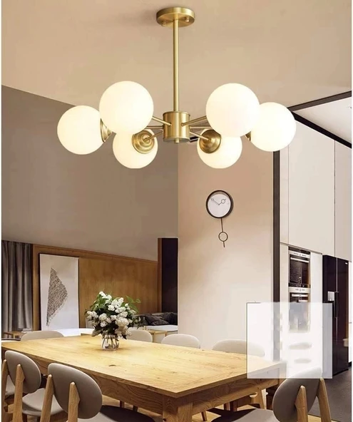 Subox Altın 6'li Sarkıt Avize Tavan Sarkıt Avize ve Camlı Avize - 4